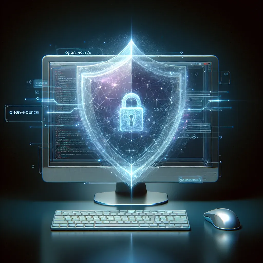 "Open-source tools enhancing PC security: A collage of various cybersecurity software icons including firewall, antivirus, and encryption tools, symbolizing bolstered protection for personal computers."