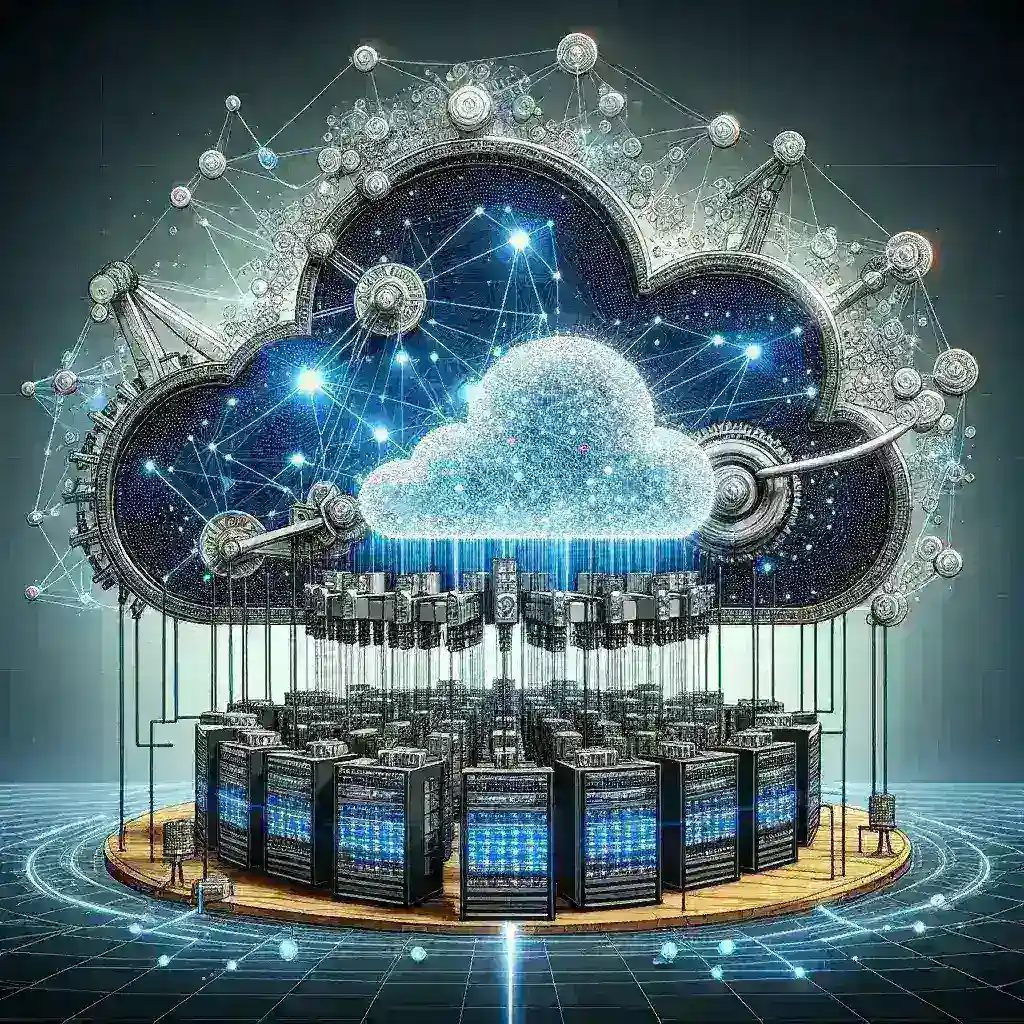"Cloud-native data scraping process using Kubernetes for scalable data extraction, featuring a modern digital architecture and vibrant cloud symbols"